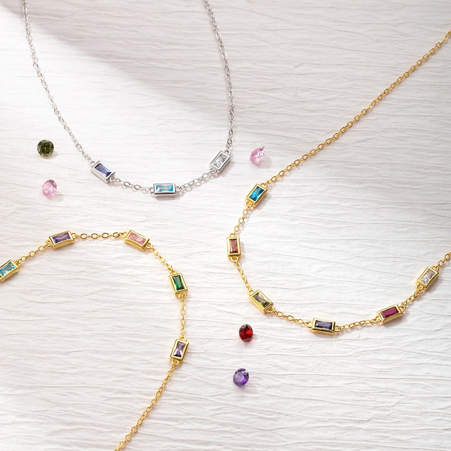 Custom 1-6 Square Birthstone Necklace, Mother's Day/Birthday Gift for Mom/Grandma/Her