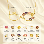 Personalized Birth Flower Infinity Necklace with Name - Custom Colorful Bouquet Family Jewelry