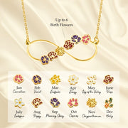 Personalized Birth Flower Infinity Necklace with Name - Custom Colorful Bouquet Family Jewelry