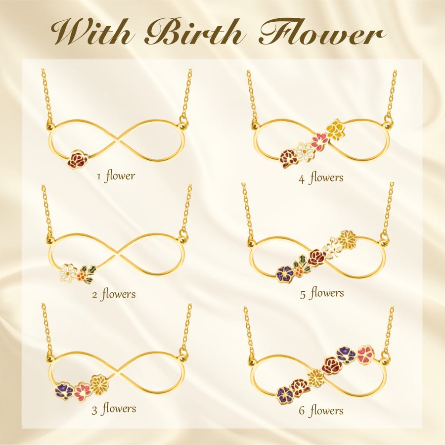 Personalized Birth Flower Infinity Necklace with Name - Custom Colorful Bouquet Family Jewelry