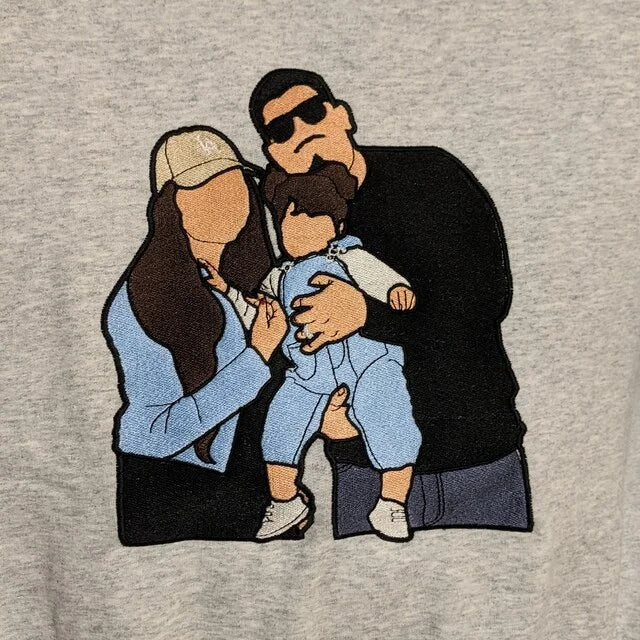 Custom Embroidered Sweatshirt Portrait Couple Family Gift