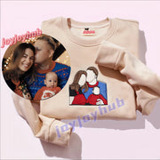 Custom Embroidered Sweatshirt Portrait Couple Family Gift