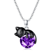 Black Cat Animal Necklace With Birthstone Sterling Silver Gift For Mother Women