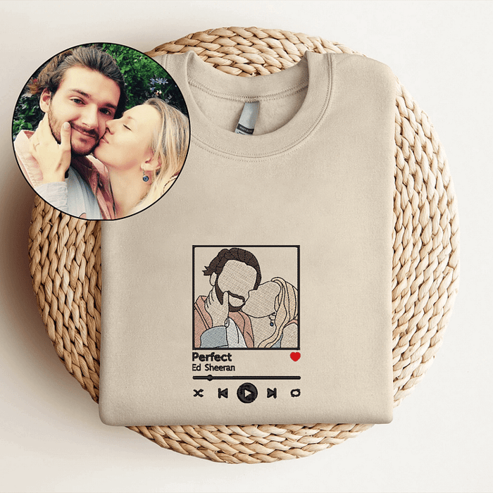 Custom Embroidered Sweatshirt Portrait Couple Family Gift