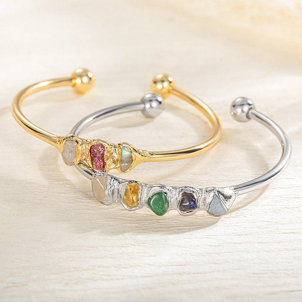 Raw Birthstone Cuff Bracelet, Personalized Gift