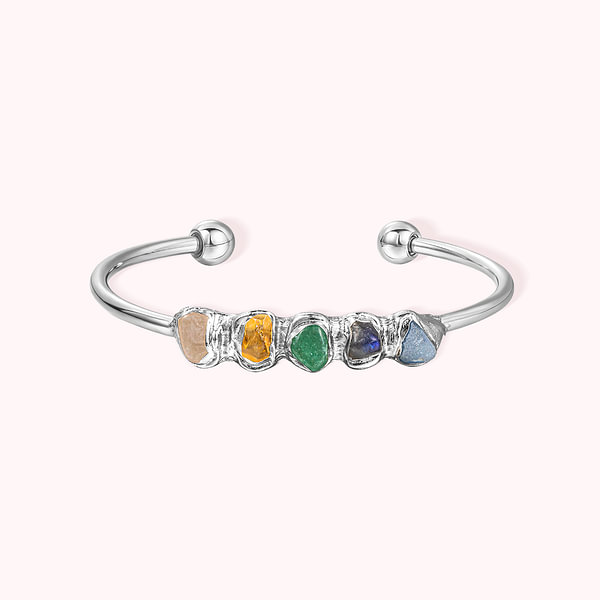 Raw Birthstone Cuff Bracelet, Personalized Gift