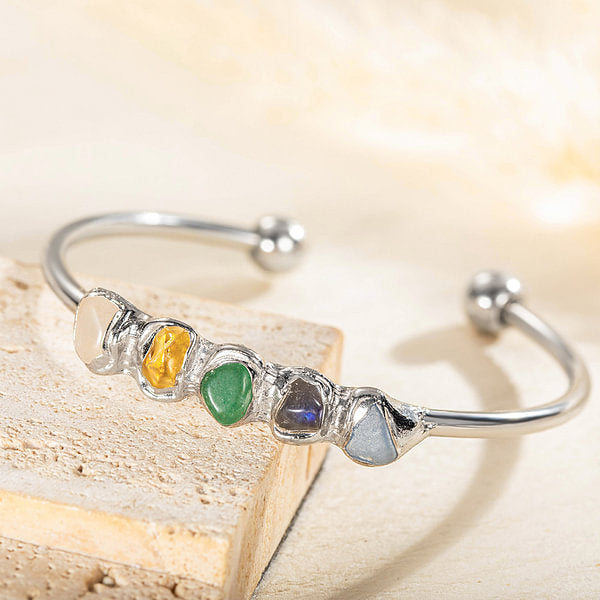 Raw Birthstone Cuff Bracelet, Personalized Gift