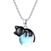 Black Cat Animal Necklace With Birthstone Sterling Silver Gift For Mother Women