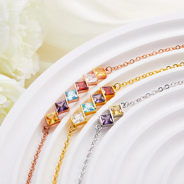 Personalized Dainty 2-6 Square Birthstones Family Bracelet Birthday Anniversary Gift for Women