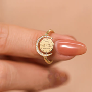 Customized Baby Hand and Footprint Flip Moon Rhinestone Ring