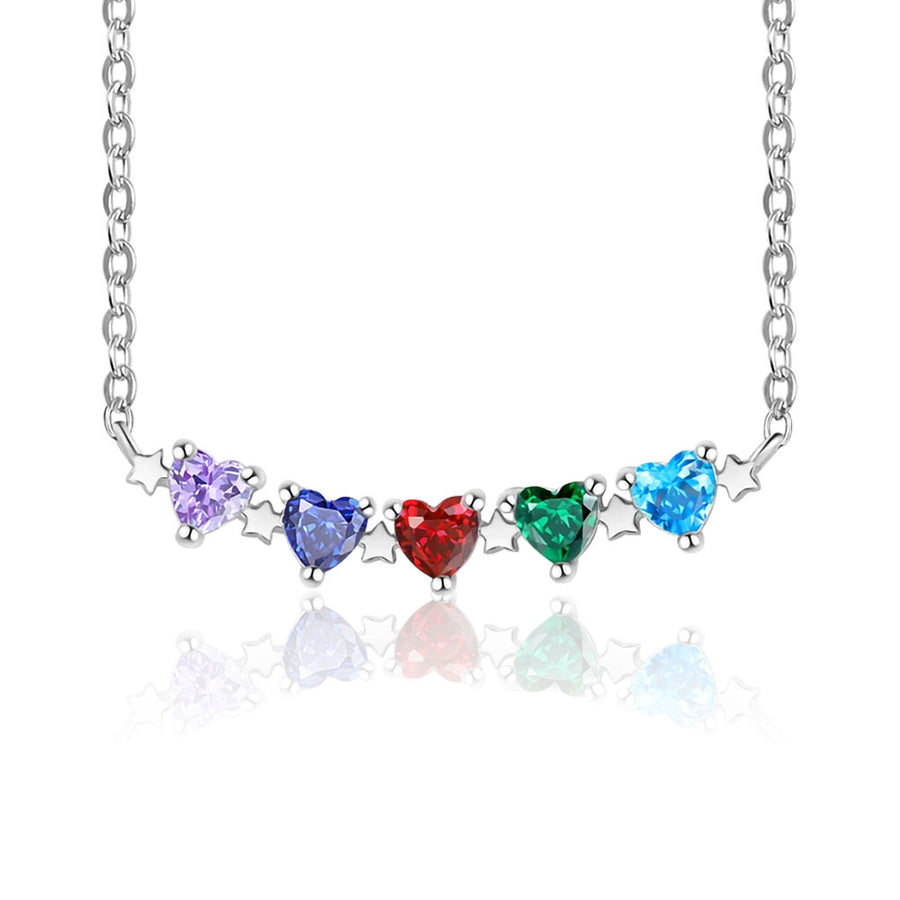 Personalized Star Heart-Shaped Birthstone Necklace (1-6 Stones) - Mother's Day, Anniversary, Birthday Gift for Her