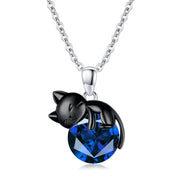 Black Cat Animal Necklace With Birthstone Sterling Silver Gift For Mother Women