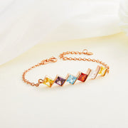 Personalized Dainty 2-6 Square Birthstones Family Bracelet Birthday Anniversary Gift for Women