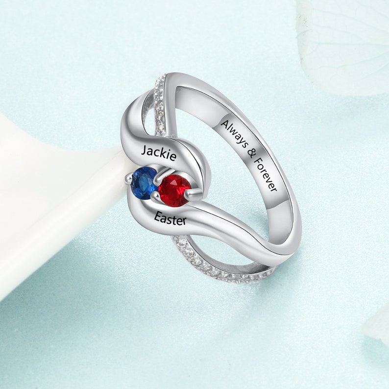 I Love You Forever - Personalized Promise Birthstones Ring