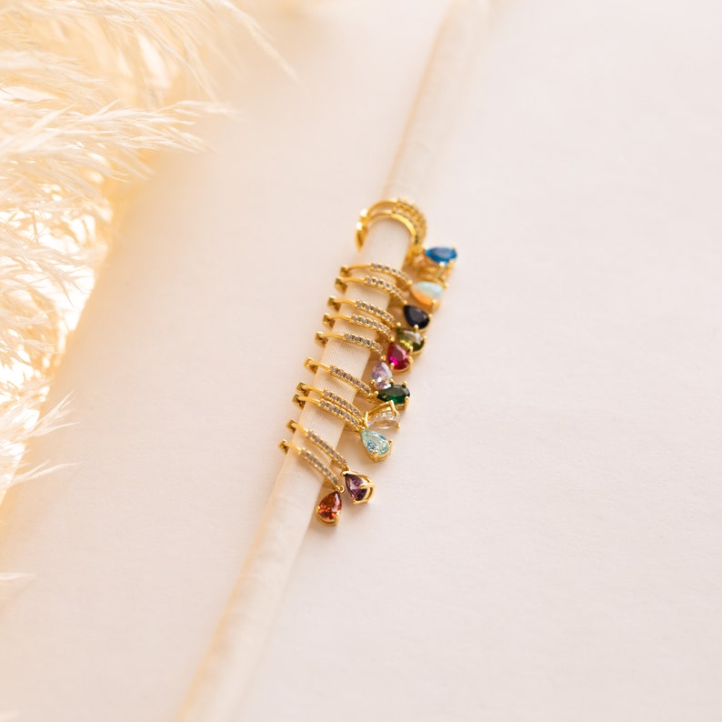 Minimalist Gold Hoops with Dangling Gemstone Charm • Birthday Gifts for Daughter