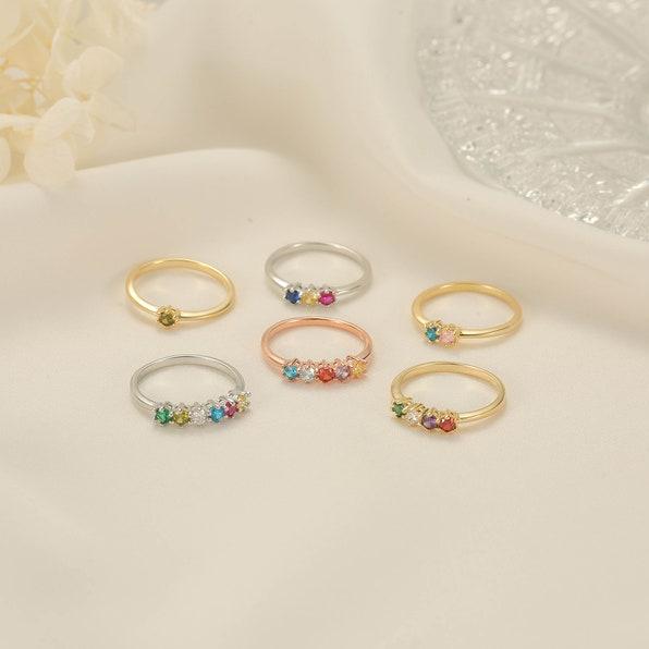 Delicate Round Birthstone Ring for Mother Grandma