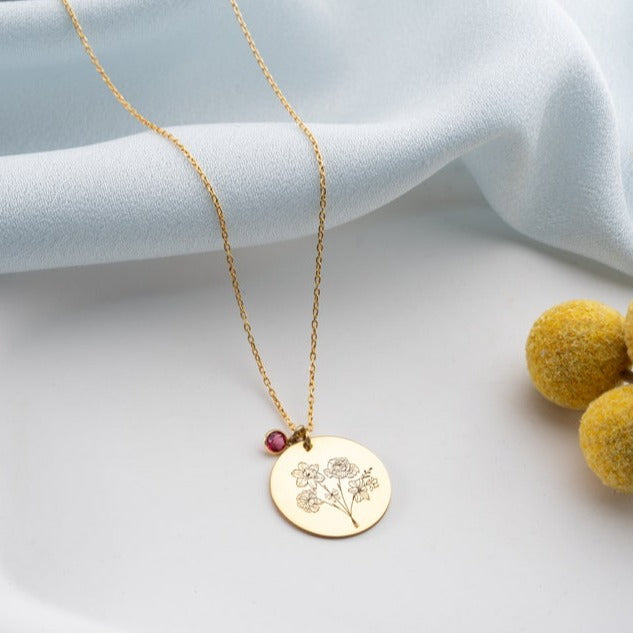 Dainty Combined Birth Month Flower Bouquet Necklace