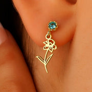 Dangle Birth Month Flower with Birthstone Earrings